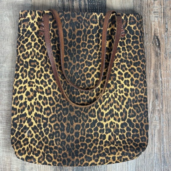 Lucky Brand Tote Bag Leopard Print Cotton Shoulder Straps Travel Work Office GO - Picture 7 of 8
